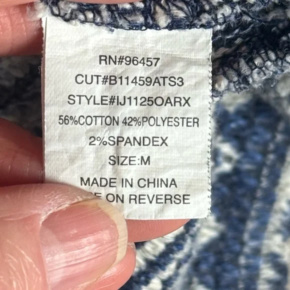 Eyeshadow Blue White Geometric Open Front Cardigan Lightweight Raglan Sleeve M - Picture 6 of 9